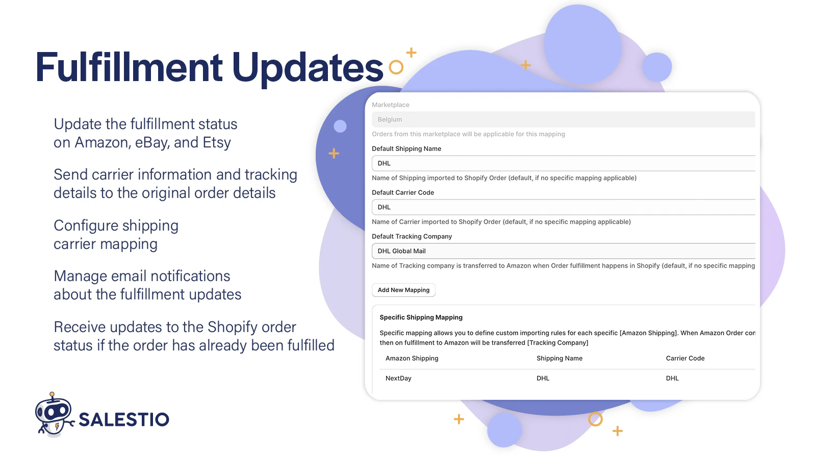 Salestio fulfillment update settings with carrier and tracking company mapping