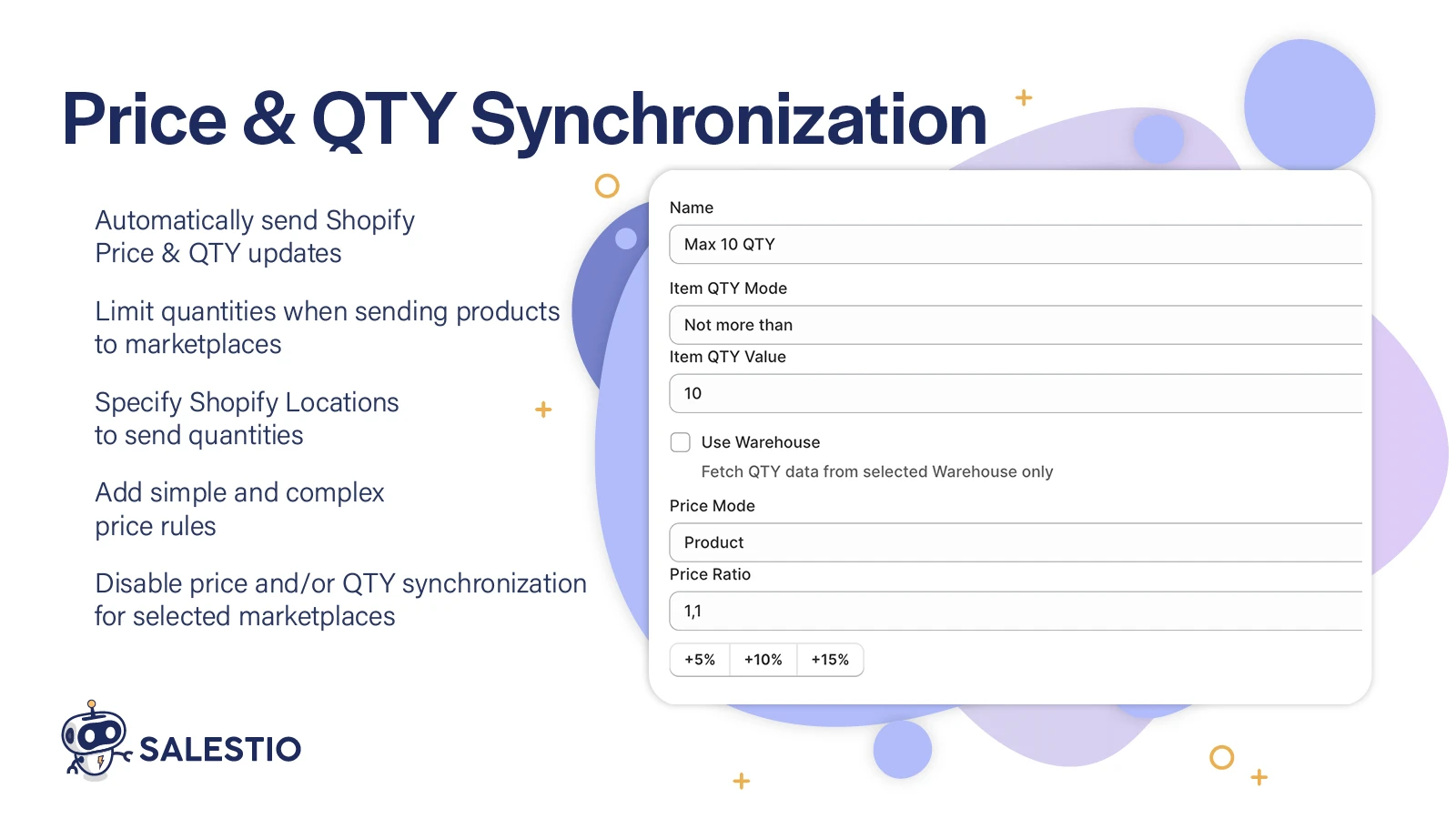 Salestio price and quantity synchronization rules configuration