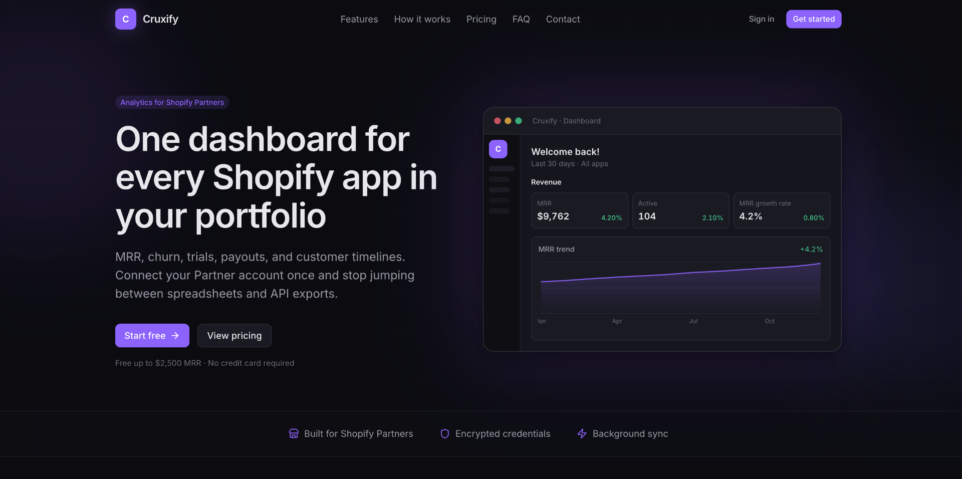 Cruxify homepage: One dashboard for every Shopify app in your portfolio